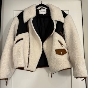 Frame Sherpa Fleece Jacket - off white/black/brown
